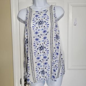 Old Navy Soft Woven Floral Tank Top - Blue & White, Size M